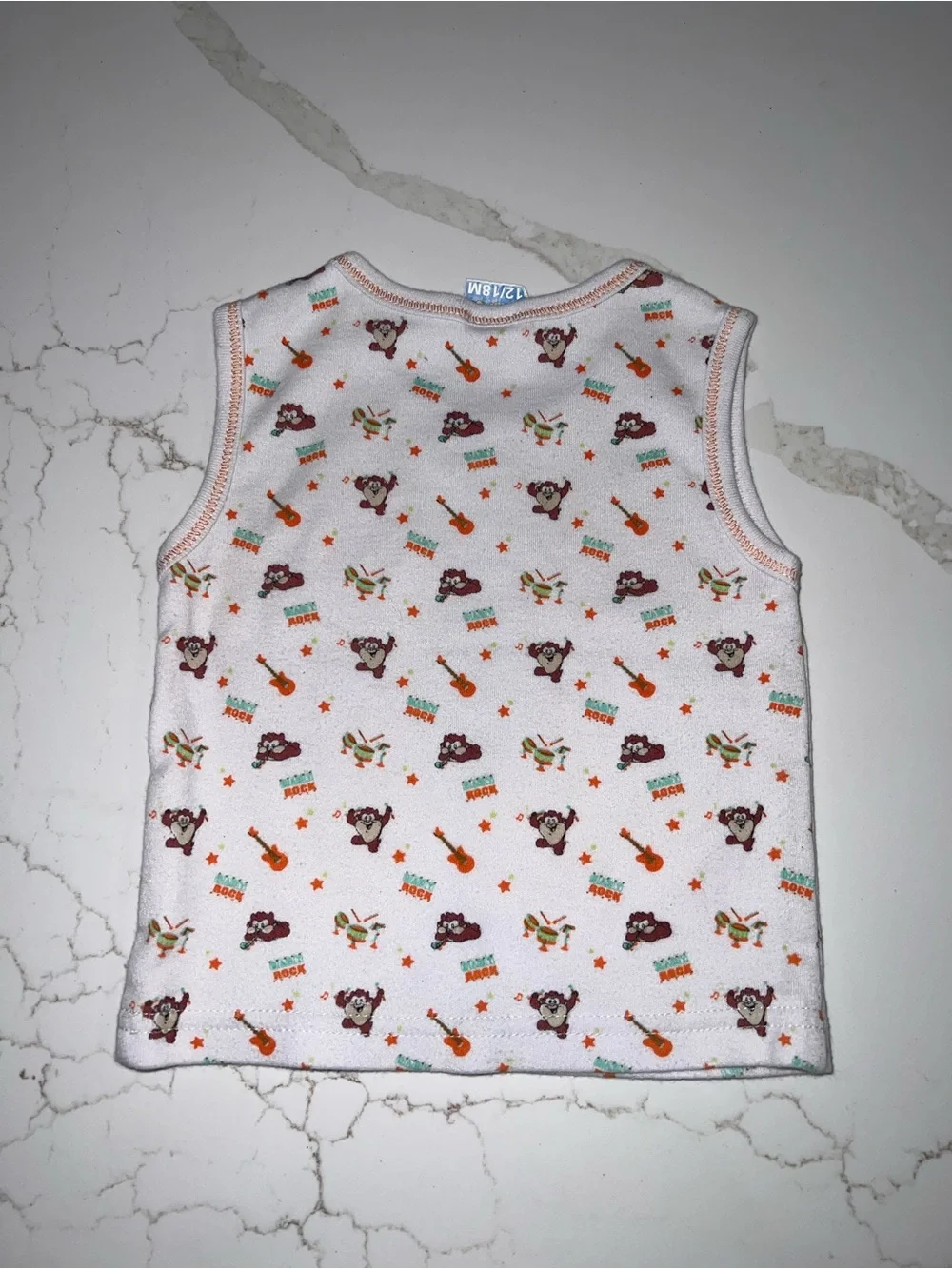 Looney Tunes Taz Kids Tank Top — White with Orange and Burgundy Print